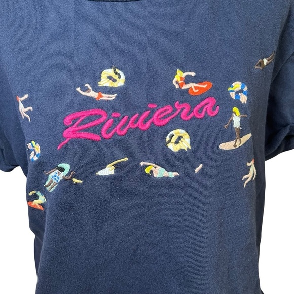 Maeve Anthropologie Beach Embroidered Sweatshirt Tee Riviera Cotton Shirt Sz XS - Picture 3 of 9